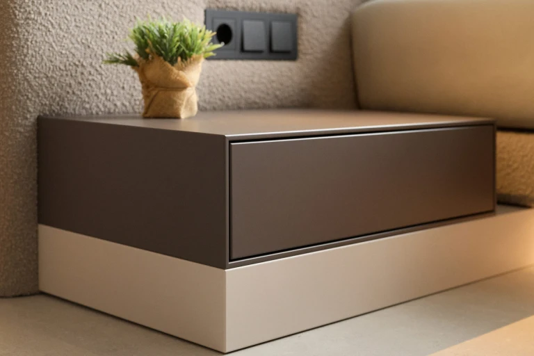 Ultraflaches Boxspringbett mit zweigeteiltem, gepolstertem Wandpaneel